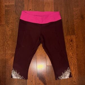 Women’s Maroon and Pink Reflective Lululemon Capri Leggings
